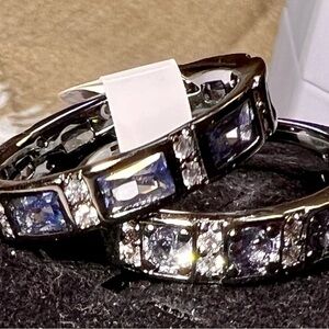 BP 2 Band Silver Rings with Aquamarine Stones